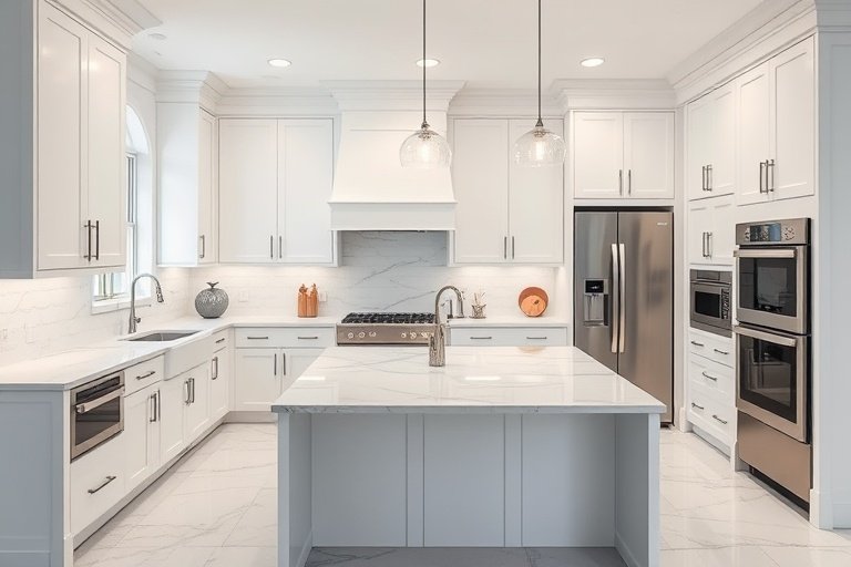 Cocina integral moderna blanca de lujo en Medellín - El Poblado